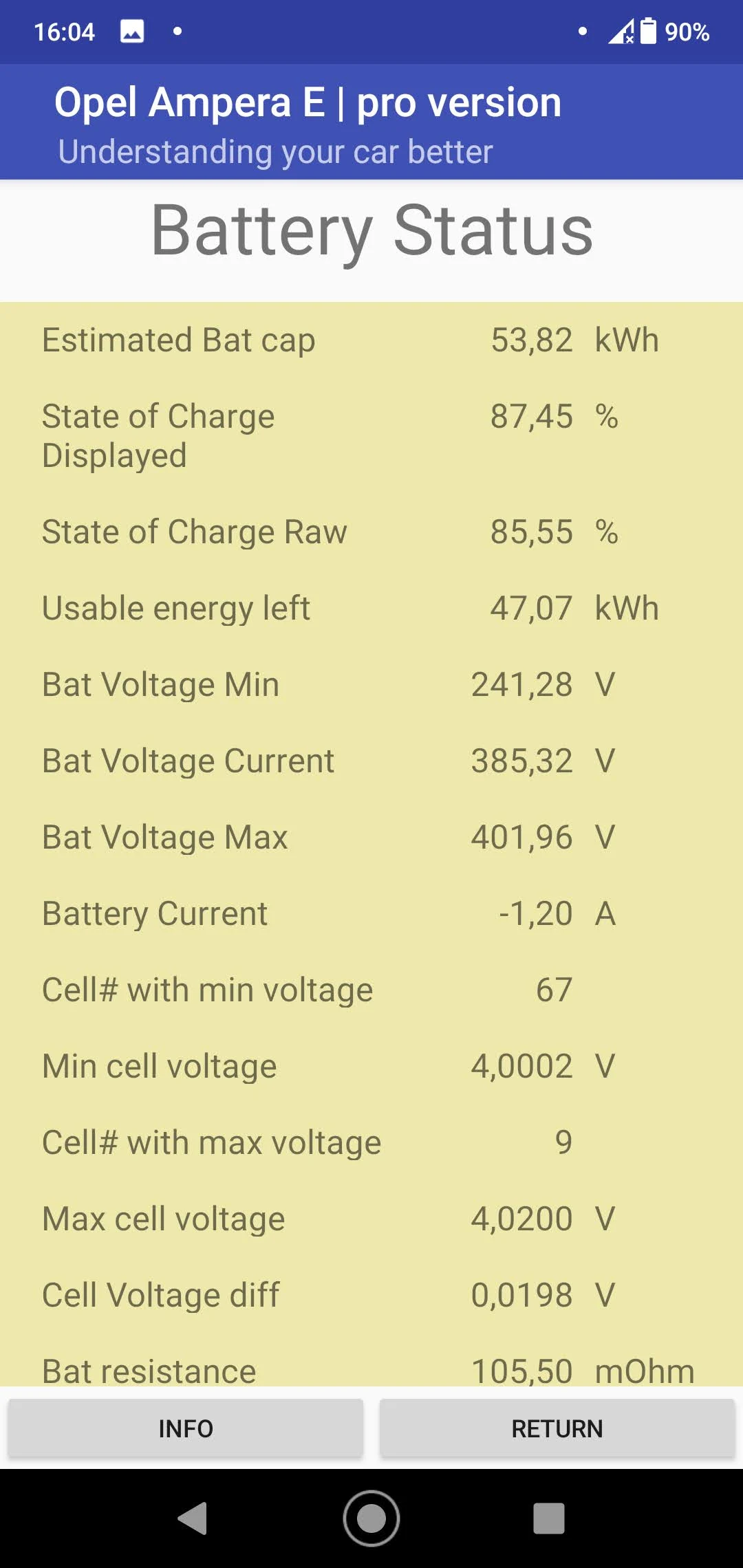 Opel Ampera E monitor screenshot